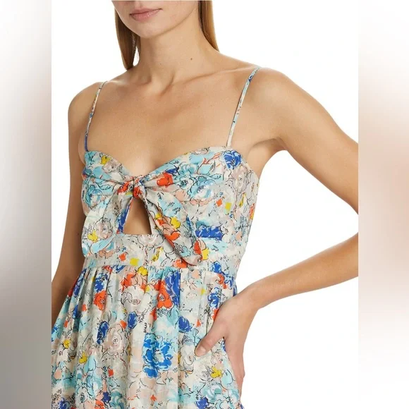 Zimmermann - Clover Tie Front Midi Dress Topaz Peony Floral US 8 / AU 2 / Medium - Picture 15 of 16